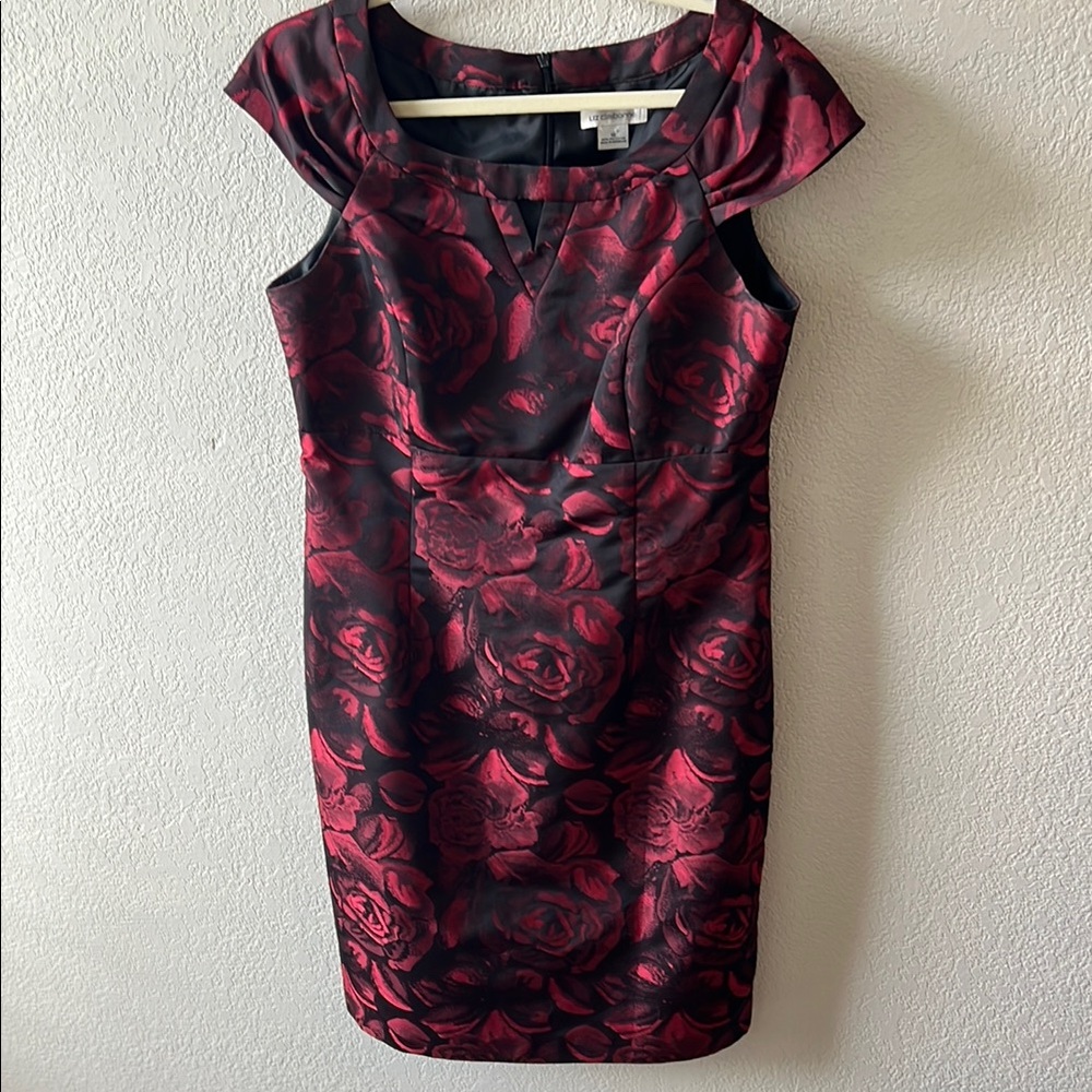 Elegant Red Rose Sheath Dress - Women